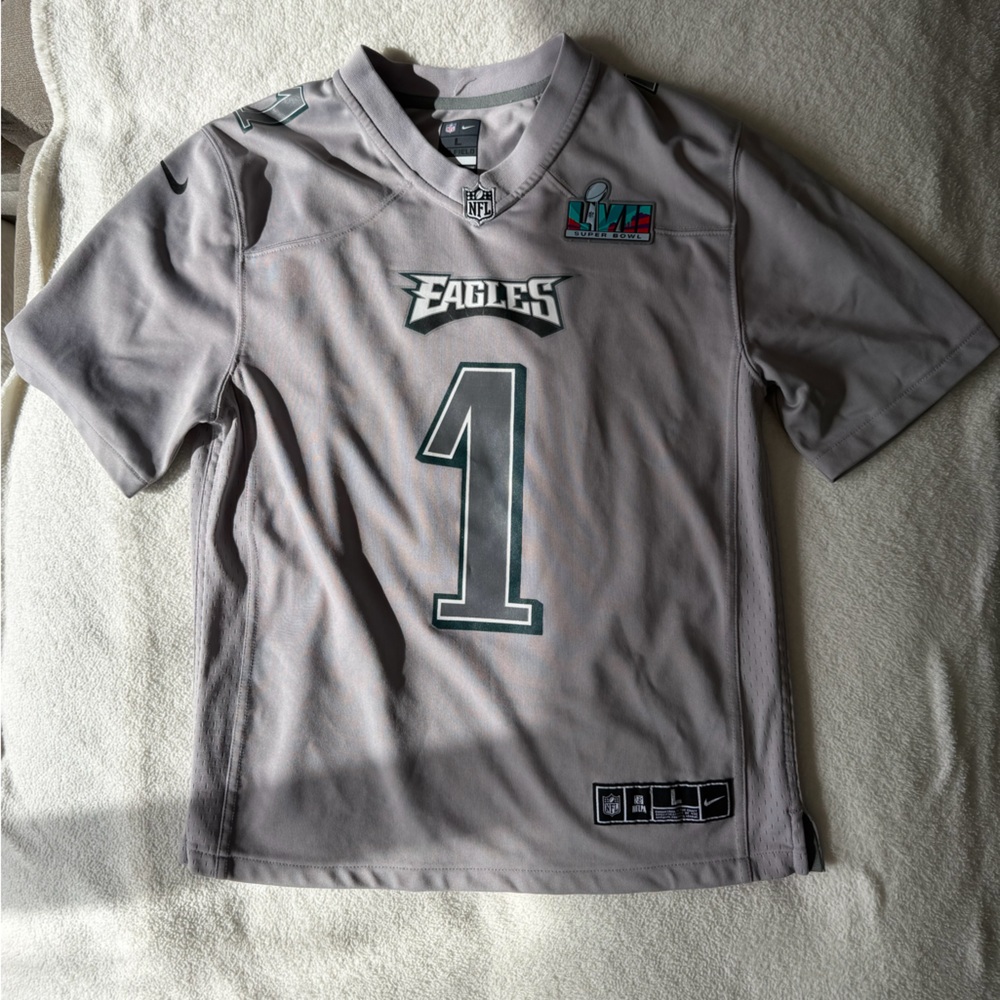NFL Jalen Hurts Philadelphia Eagles Super Bowl LVII Nike Atmosphere Grey Jersey - Picture 2 of 6